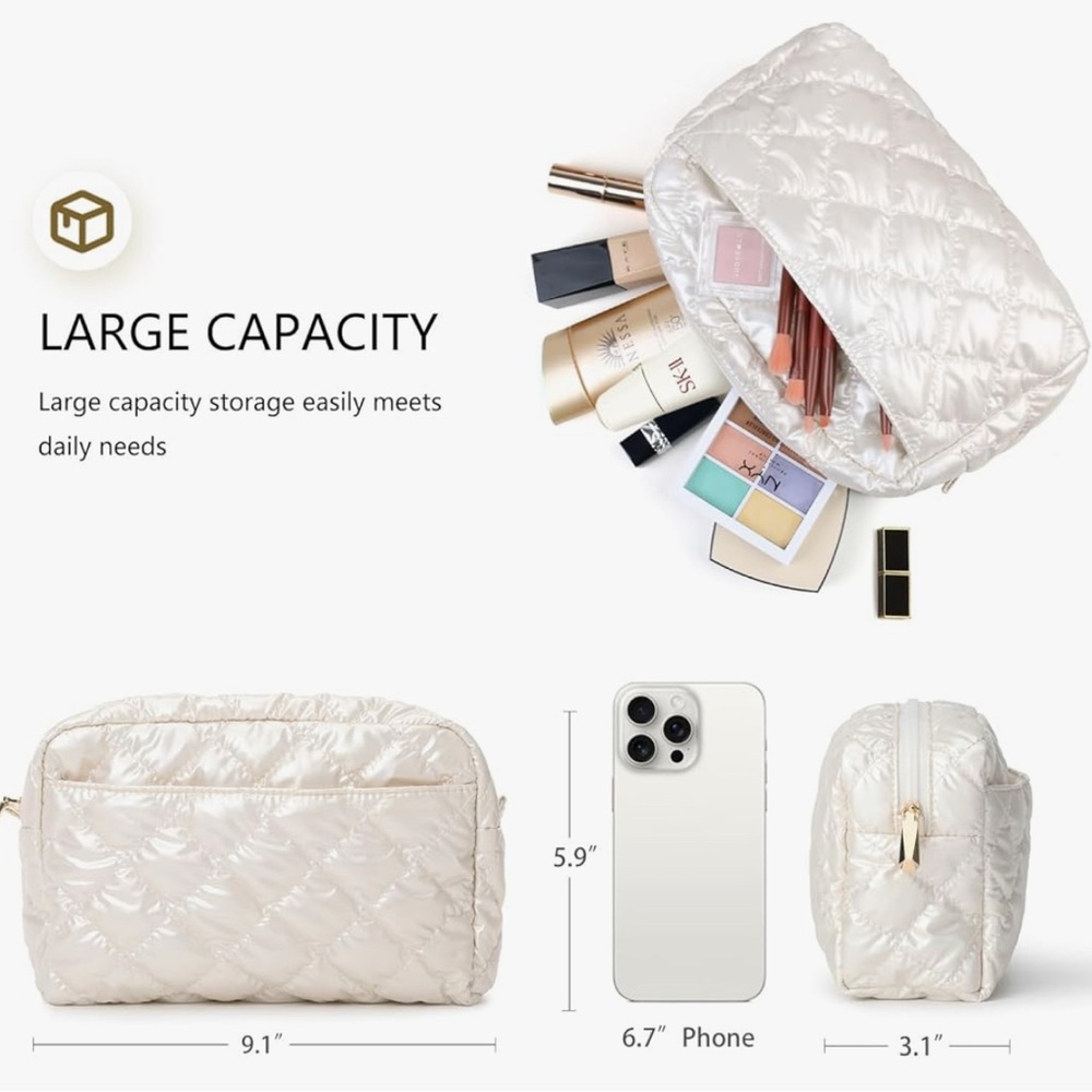 Large Capacity Quilted Cosmetic Bag - Picture 3 of 4
